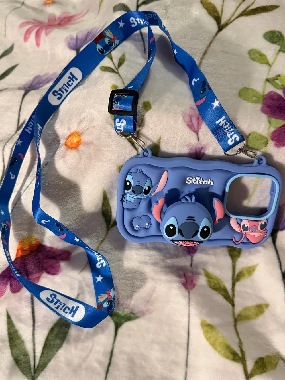 13 ‼️Stitch Silicone Camera Crossbody Pop-socket iPhone case in Periwinkle Blue